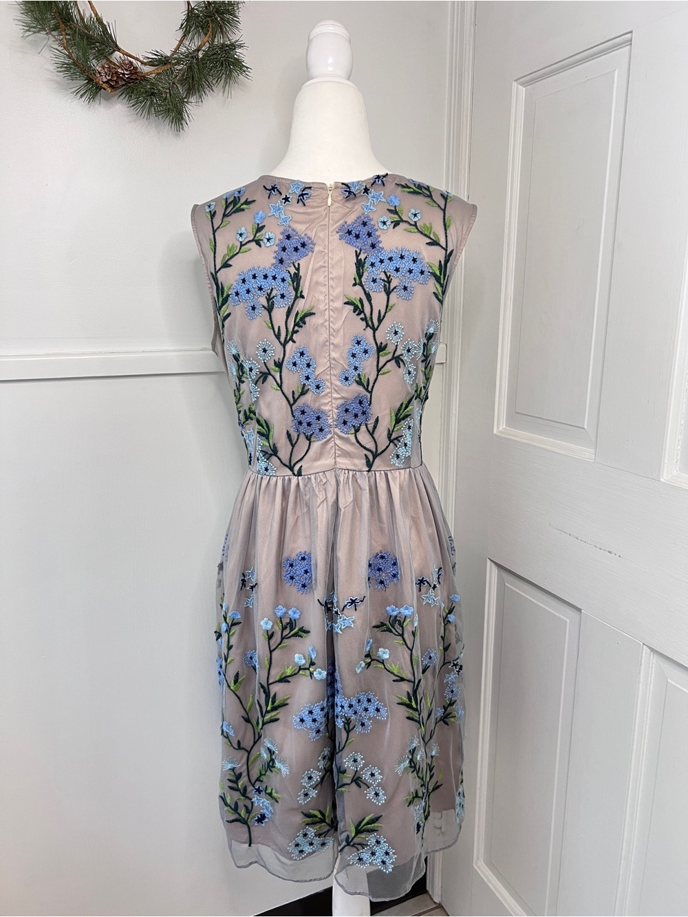 Sundance Forget Me Not Floral Embroidered Tulle Fit & Flare Dress in Blue Nude - Picture 5 of 11